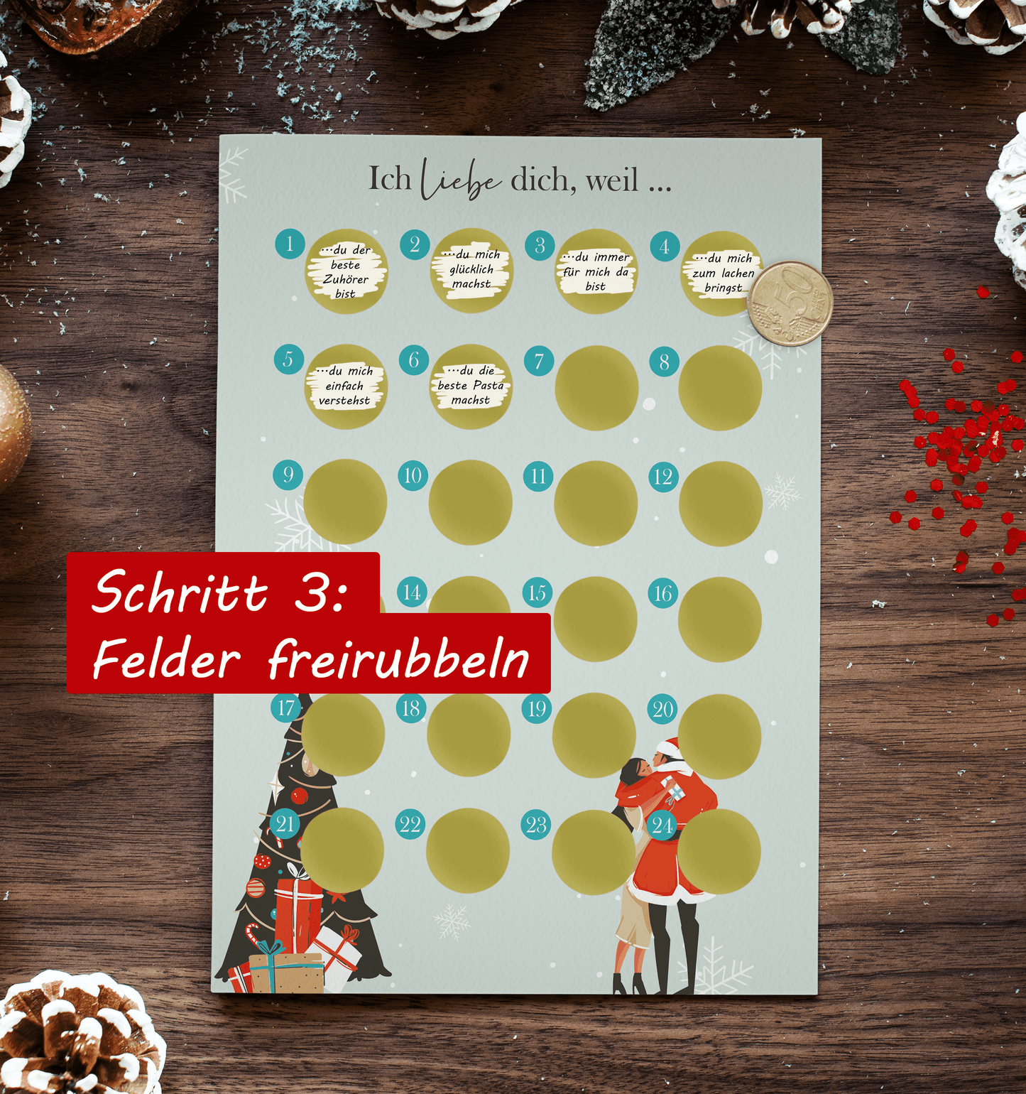 Adventskalender zum rubbeln und selbst schreiben "Ich liebe dich weil…" Rubbeladventskalender für Freundin, Freund & Paare - Rubbelkalender
