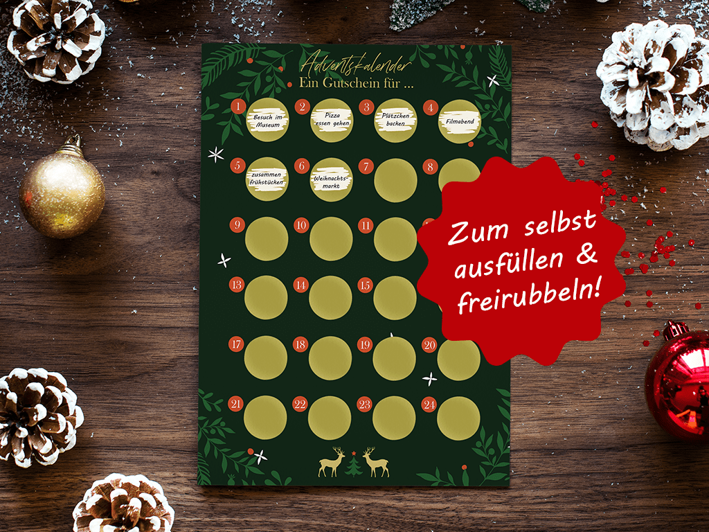Adventskalender zum rubbeln und selbst schreiben "Ein Gutschein für…" Rubbeladventskalender für Freundin, Freund und Paare - Rubbelkalender