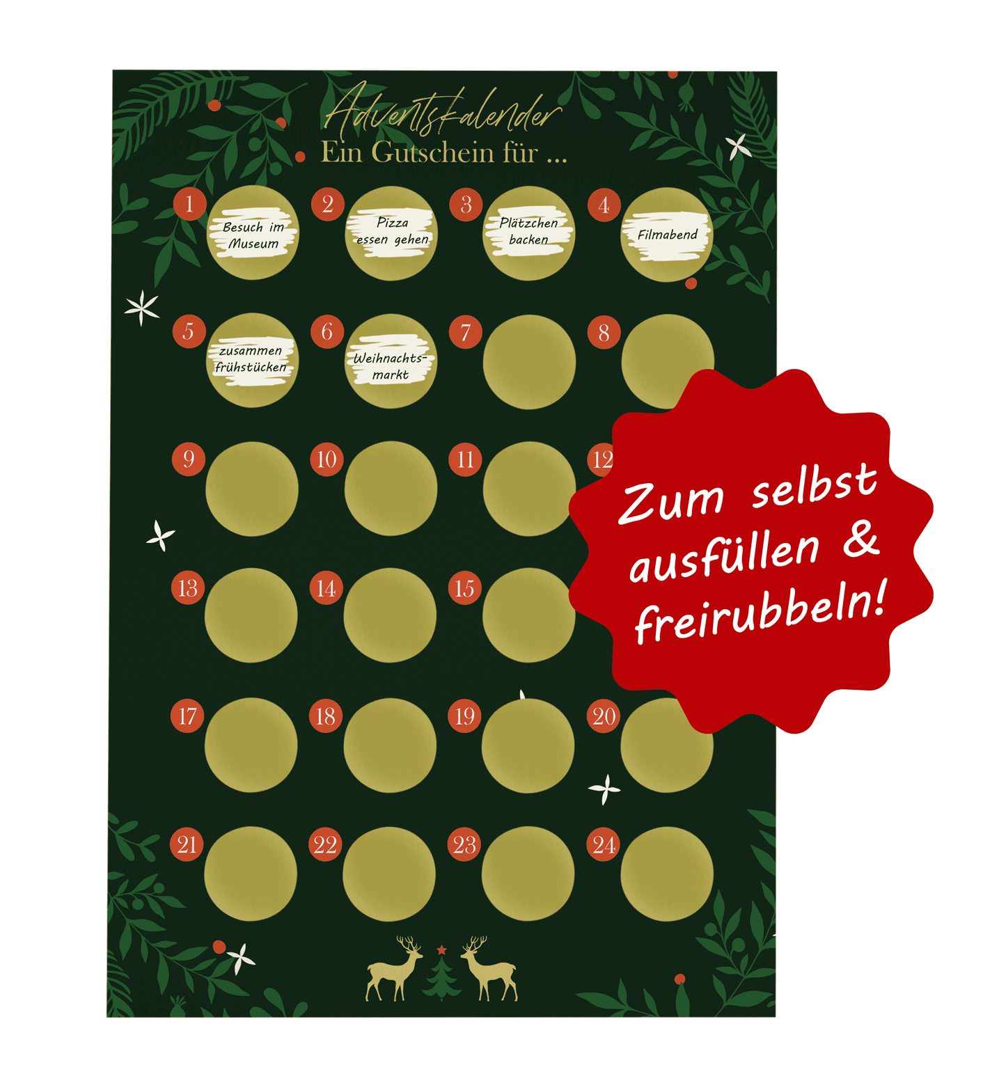 Adventskalender zum rubbeln und selbst schreiben "Ein Gutschein für…" Rubbeladventskalender für Freundin, Freund und Paare - Rubbelkalender
