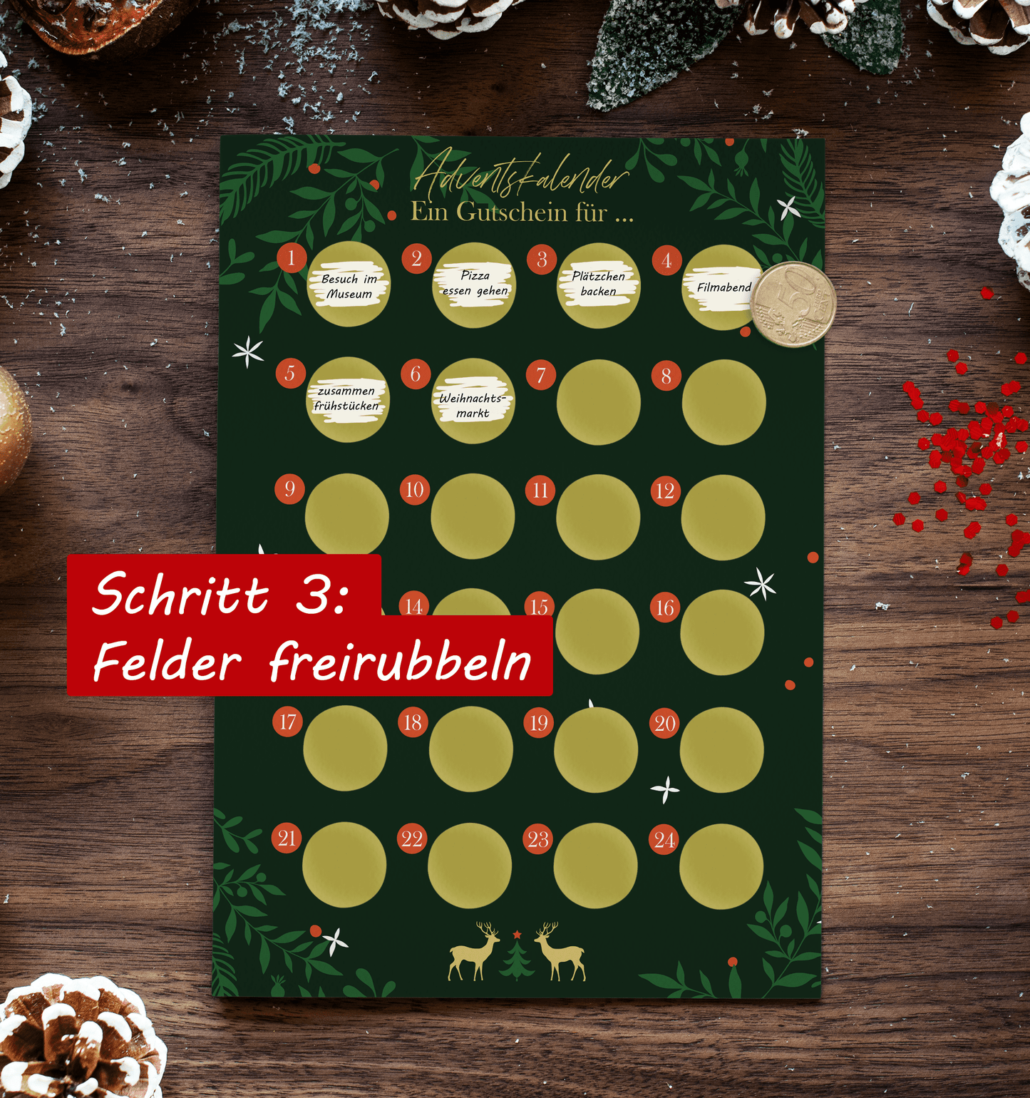 Adventskalender zum rubbeln und selbst schreiben "Ein Gutschein für…" Rubbeladventskalender für Freundin, Freund und Paare - Rubbelkalender