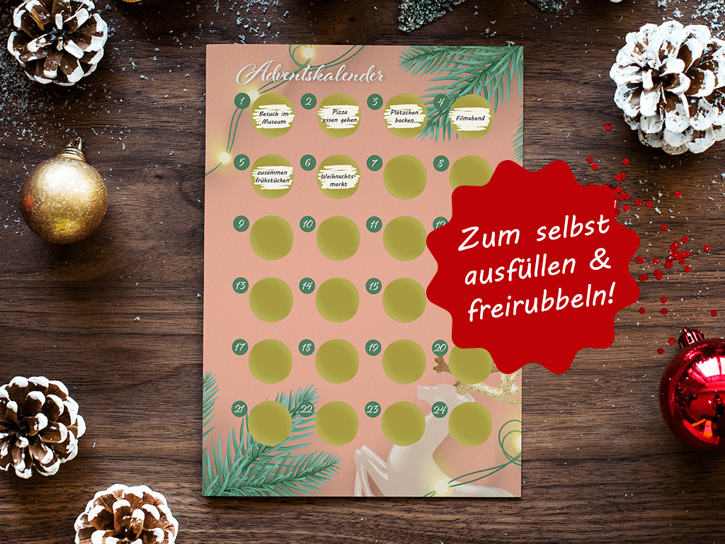 Adventskalender zum rubbeln und selbst schreiben - Rubbeladventskalender für Freundin, Freund und Paare - A4 Rubbelkalender