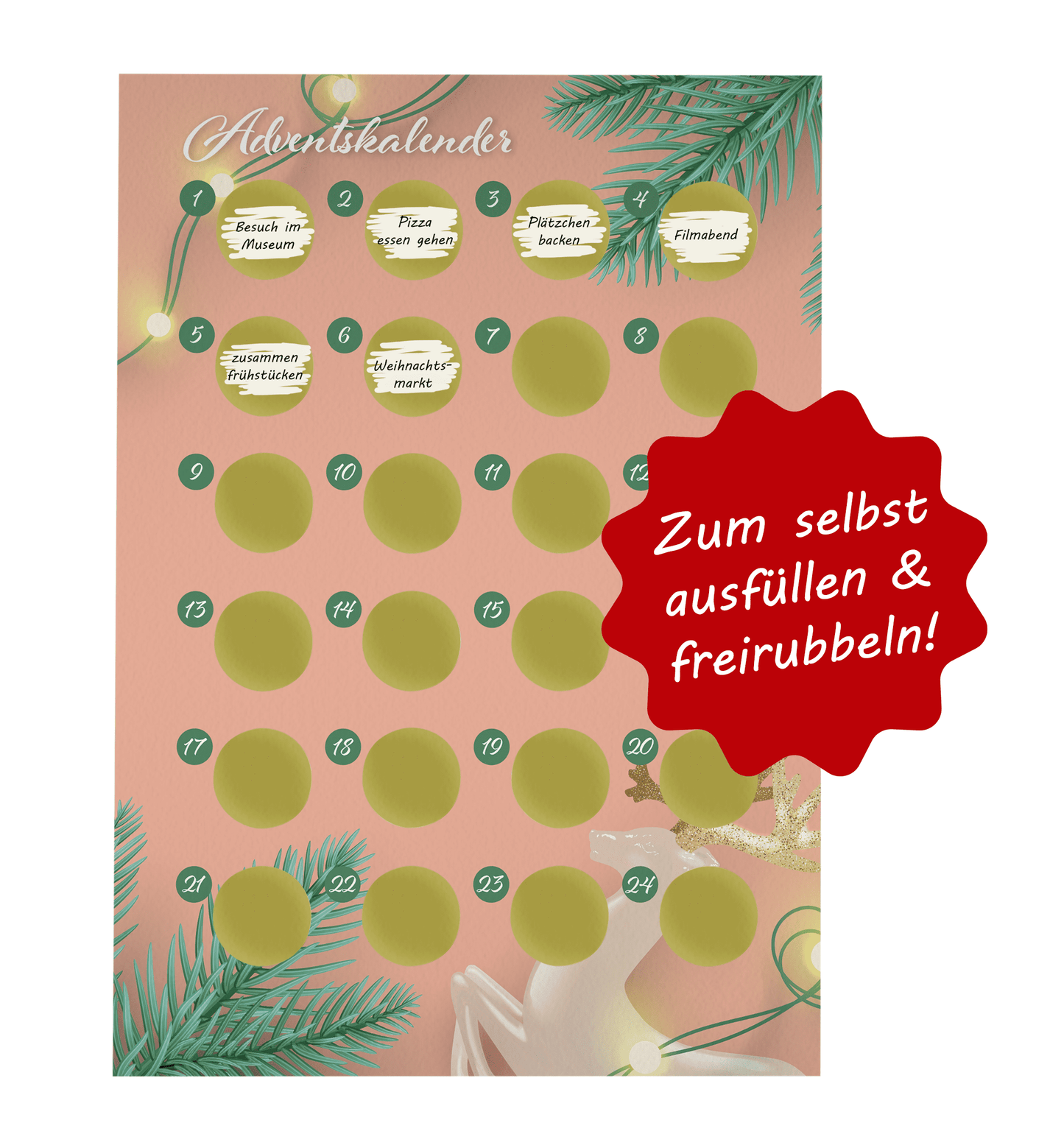 Adventskalender zum rubbeln und selbst schreiben - Rubbeladventskalender für Freundin, Freund und Paare - A4 Rubbelkalender
