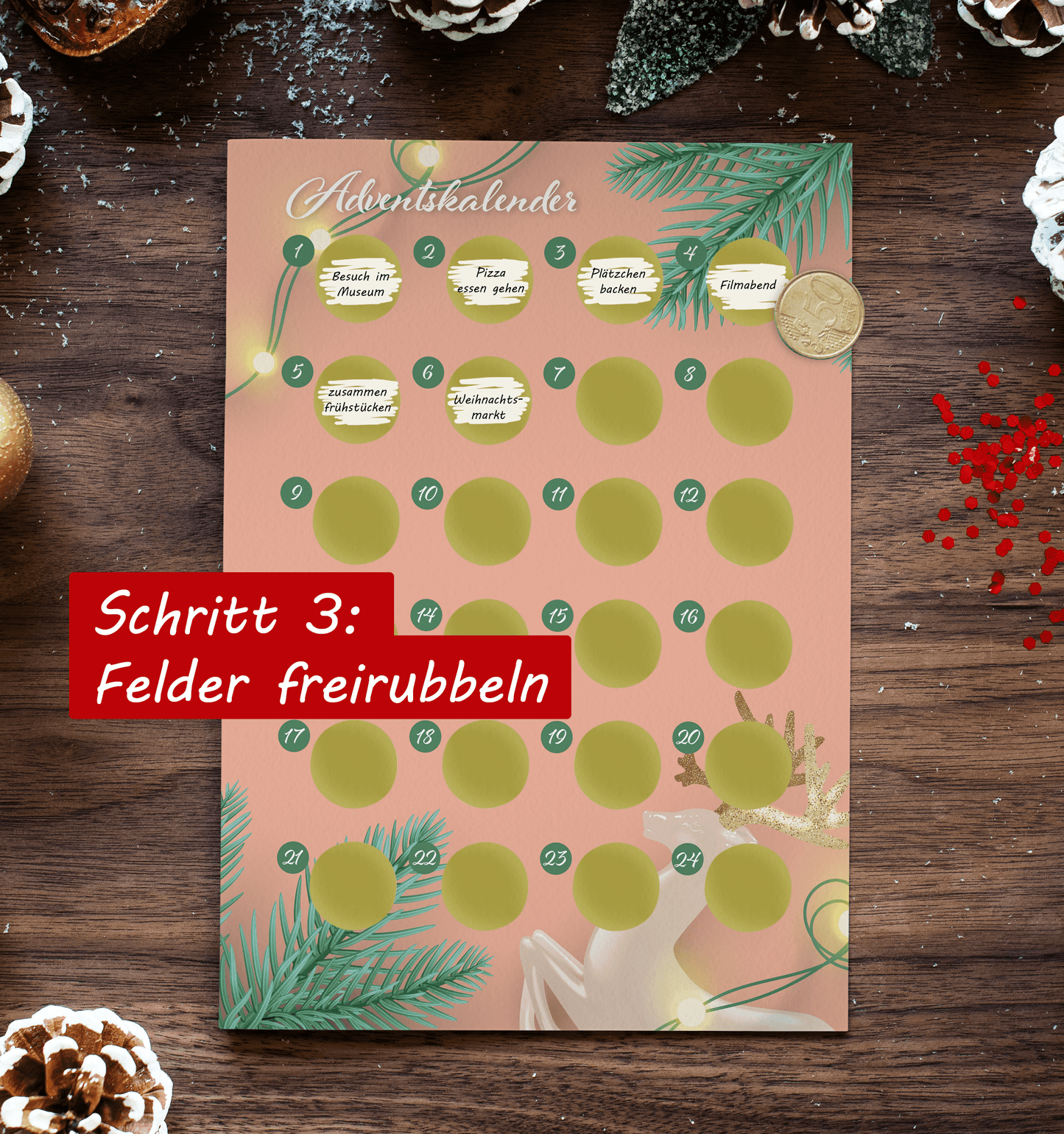 Adventskalender zum rubbeln und selbst schreiben - Rubbeladventskalender für Freundin, Freund und Paare - A4 Rubbelkalender