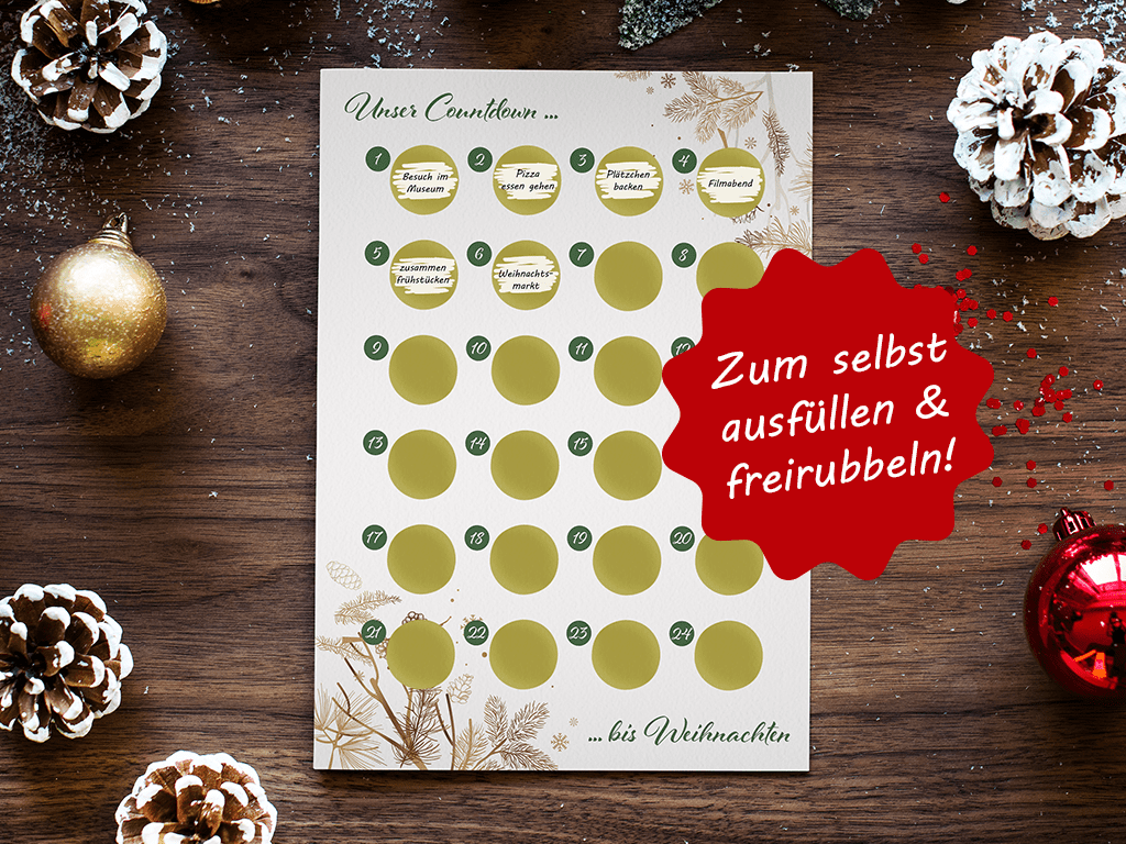 Adventskalender zum rubbeln und selbst schreiben - Rubbeladventskalender für Freundin, Freund und Paare - A4 Rubbelkalender