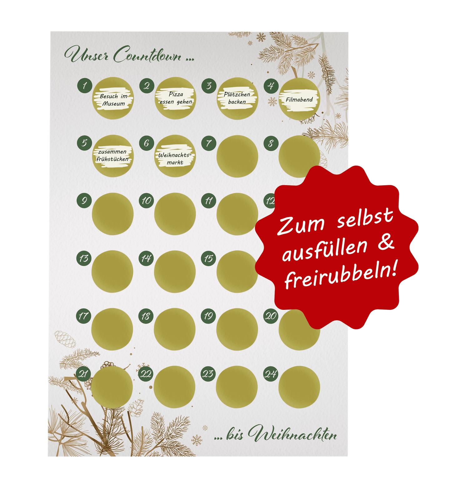 Adventskalender zum rubbeln und selbst schreiben - Rubbeladventskalender für Freundin, Freund und Paare - A4 Rubbelkalender