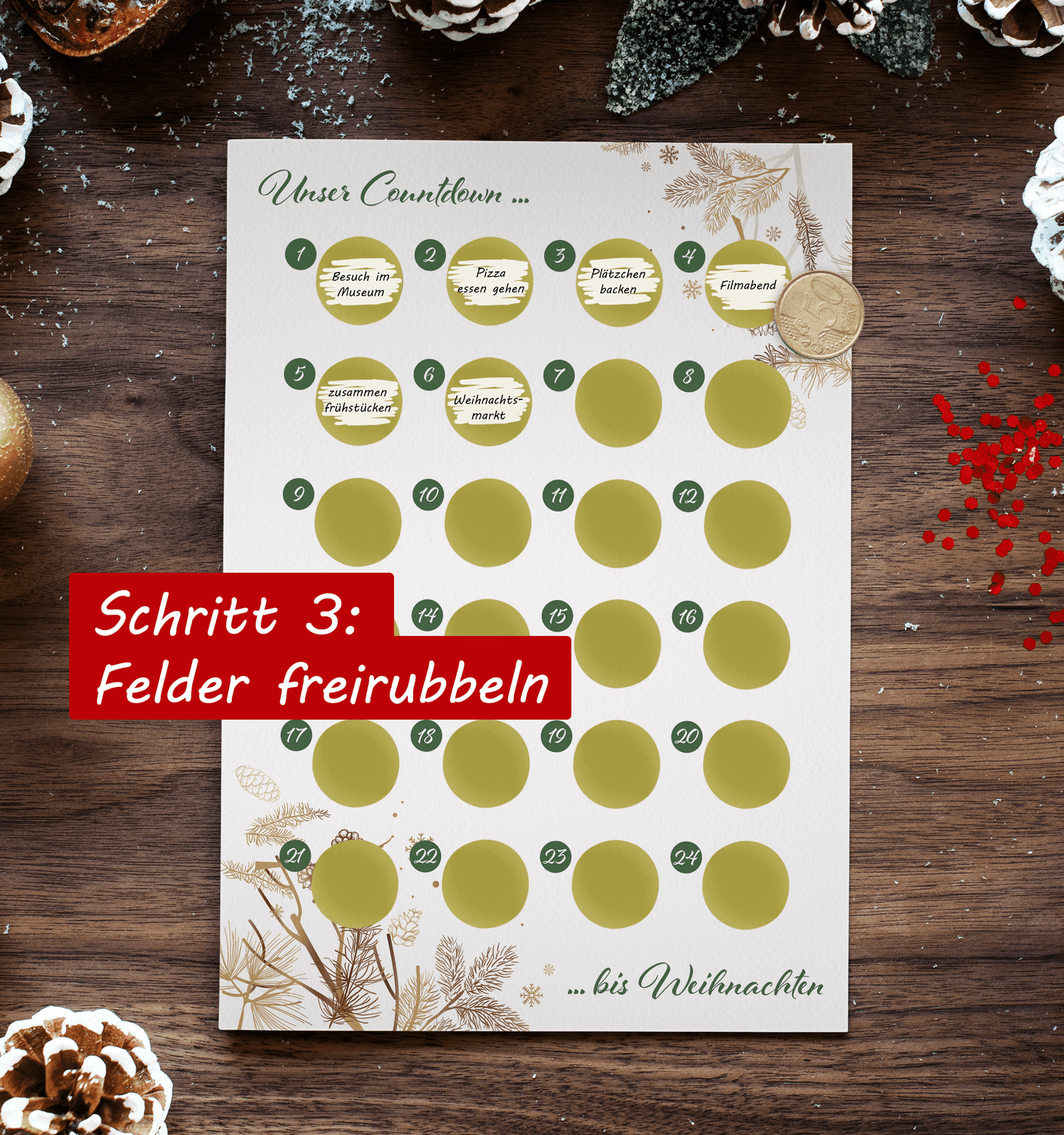 Adventskalender zum rubbeln und selbst schreiben - Rubbeladventskalender für Freundin, Freund und Paare - A4 Rubbelkalender
