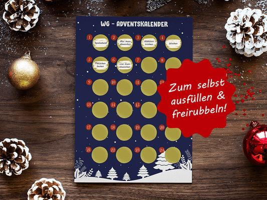 WG Adventskalender zum rubbeln und selbst schreiben - Rubbeladventskalender für die ganze WG - A4 Rubbelkalender