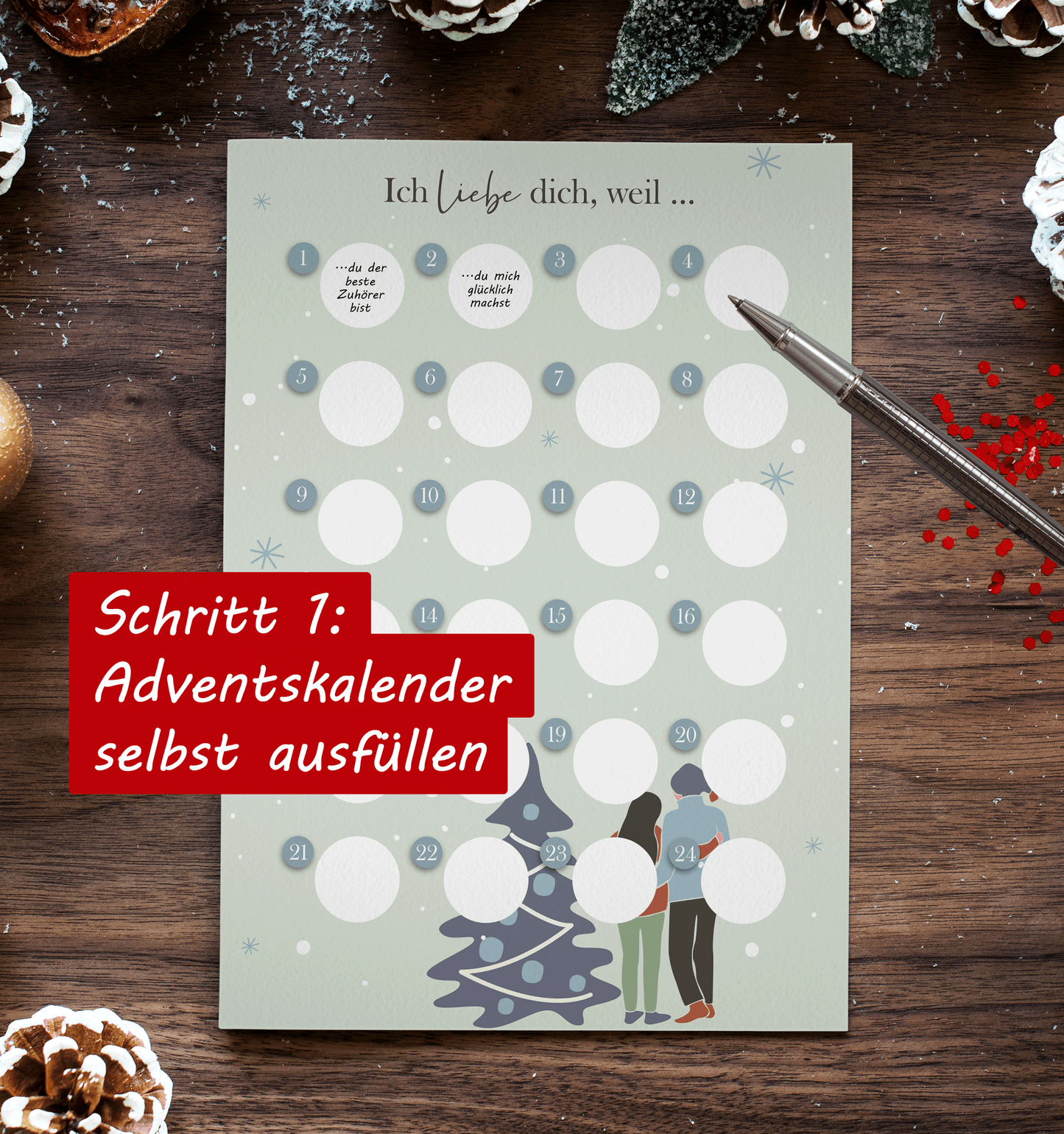 Adventskalender zum rubbeln und selbst schreiben "Ich liebe dich weil…" Rubbeladventskalender für Freundin, Freund & Paare - Rubbelkalender