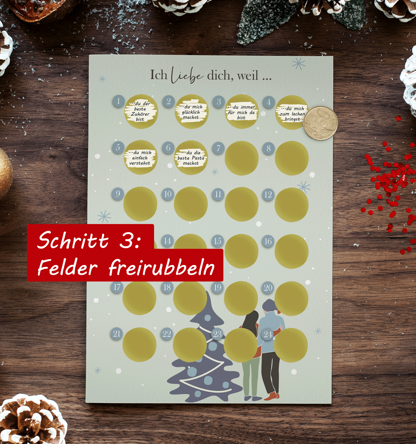 Adventskalender zum rubbeln und selbst schreiben "Ich liebe dich weil…" Rubbeladventskalender für Freundin, Freund & Paare - Rubbelkalender