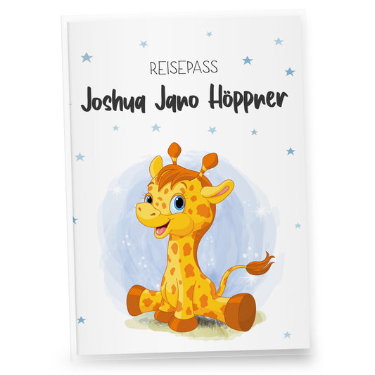 Kinder_Reisepasshülle_mit_Namen_Babytiere_Giraffe_Blau