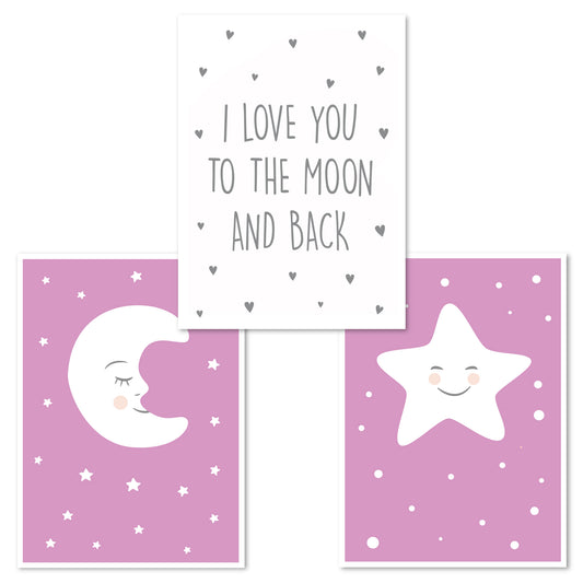 Kinderposter 3er Set, Mond, I Love you to the Moon and Back, Stern - Little Fairy Tales