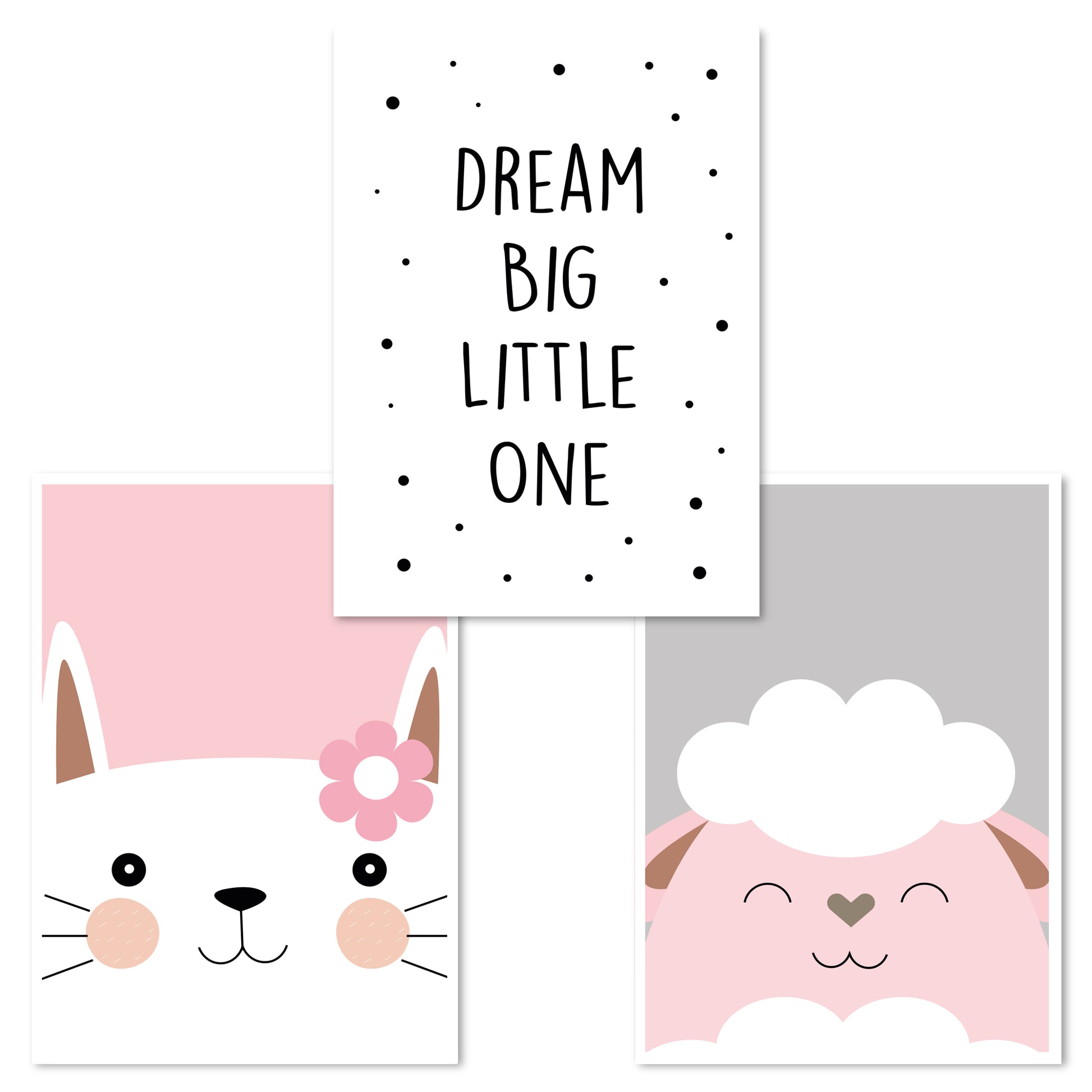 Kinderposter 3er Set, DINA4, "Katze, Dream Big Little One, Schaf" - Little Fairy Tales