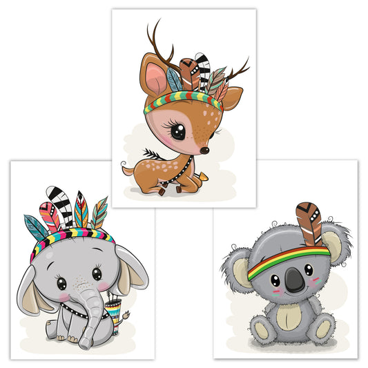 Kinderposter 3er Set, DINA 4, Waldtiere (Elefant, Reh, Koala) - Little Fairy Tales