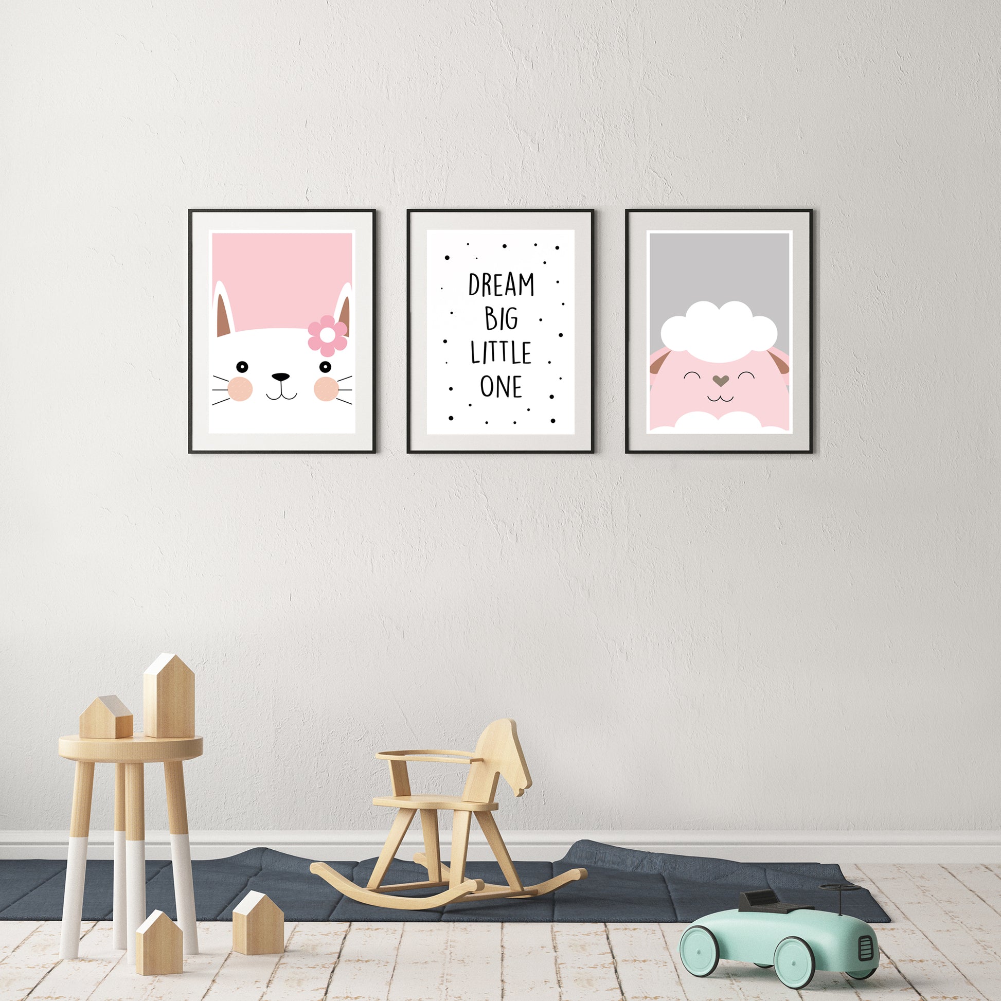 Kinderposter 3er Set, DINA4, "Katze, Dream Big Little One, Schaf" - Little Fairy Tales