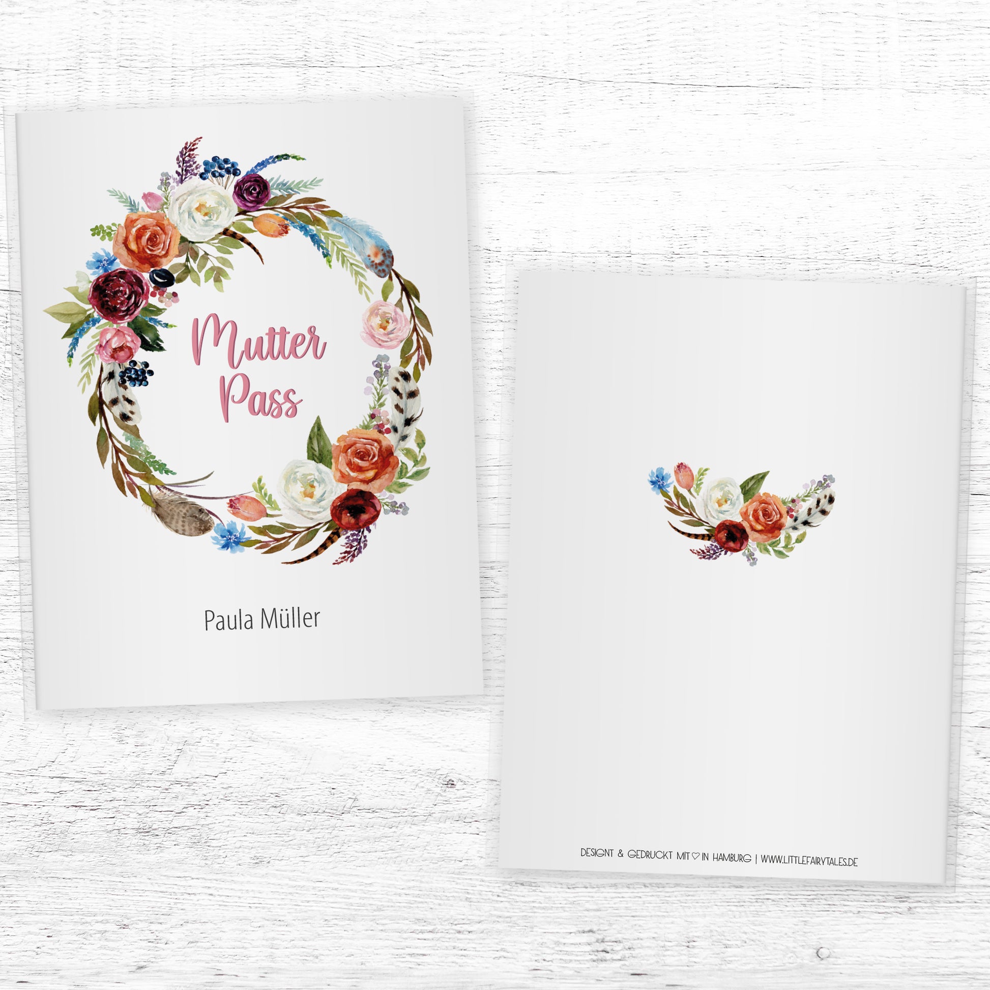 Mutterpasshülle personalisiert, Watercolor Blumen 4 - Little Fairy Tales