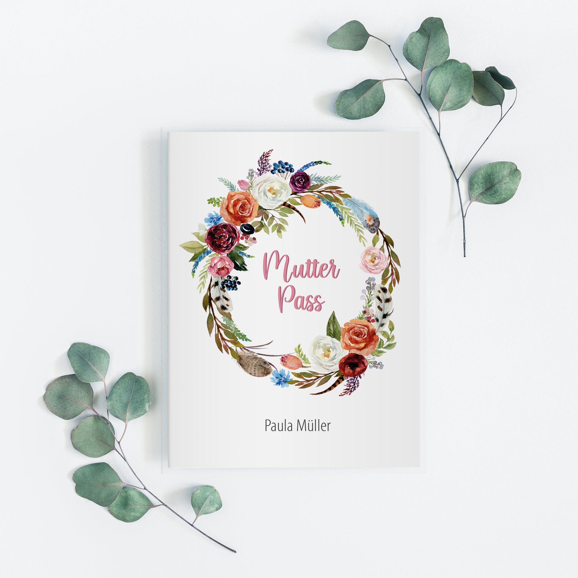 Mutterpasshülle personalisiert, Watercolor Blumen 4 - Little Fairy Tales